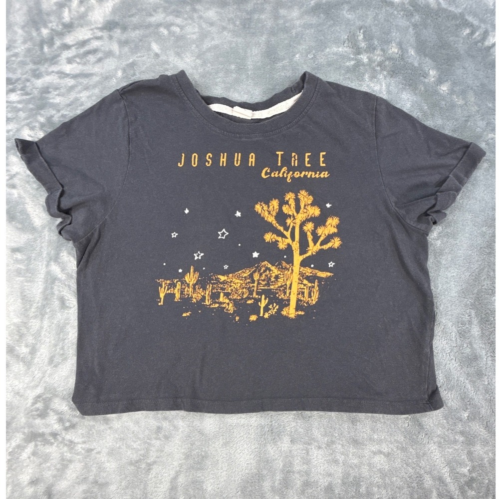 Recycled Threads Joshua Tree California Graphic Crop Top T-shirt Gray Small